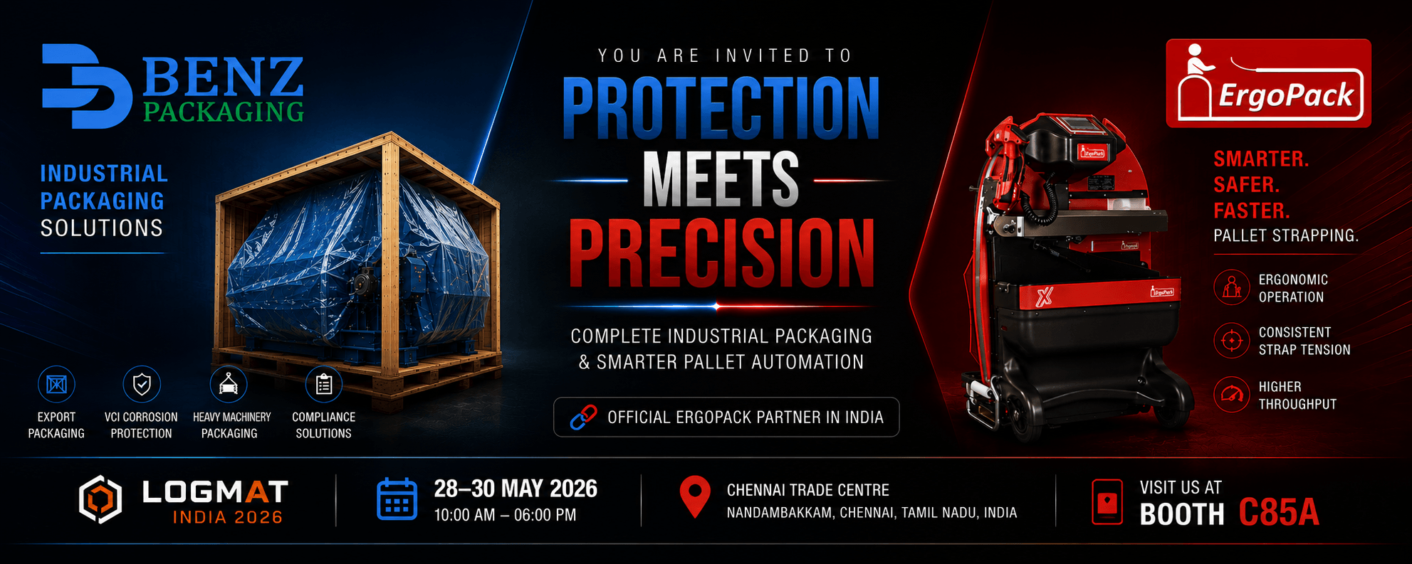 LogiMAT India 2026 Invitation Flyer - Protection Meets Precision